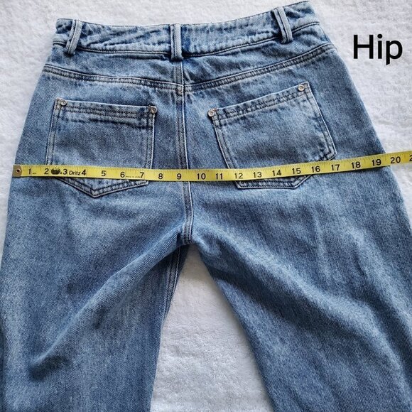 High Rise  Patchwork Wide Leg Colorblock Distressed Denim Cropped Ankle Jeans S - Picture 12 of 16